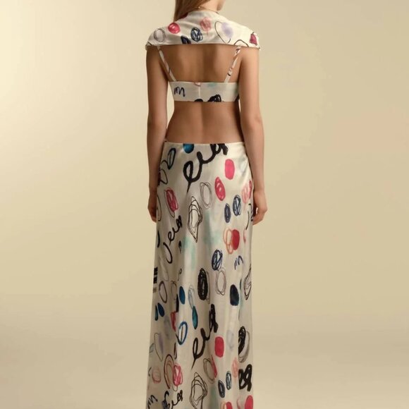 NWT Marina Moscone Off-Shoulder Twist Dress in Dot Print Size 6 High Slit Maxi - Picture 9 of 15